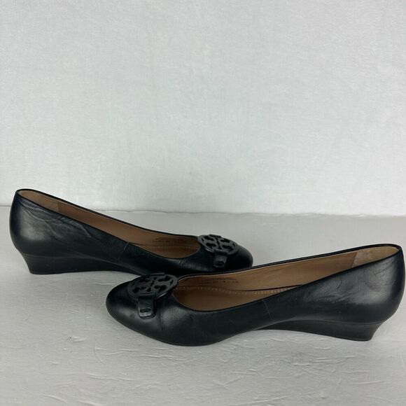 Tory Burch Miller 35MM Leather Wedge Size 9.5 Black 1.3/8" 50913 - Picture 3 of 11